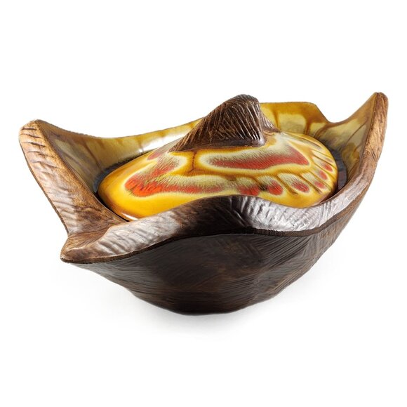 Retro California Pottery MCM Atomic Drip Glaze Covered Dish Bowl with Lid 60s 70 - Picture 6 of 10